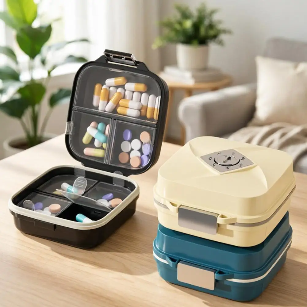 Silicone Sealed Pill Case 7-compartment Pill Box Organizer Double Layer Travel Case with Moisture-proof Buckle Sliding Time