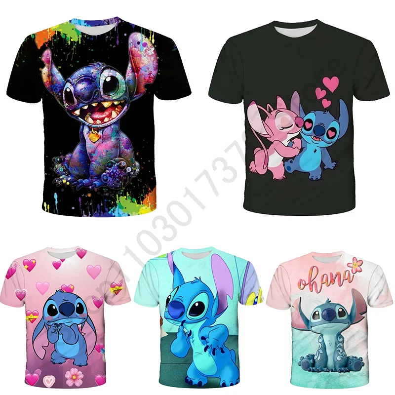 Stitch T-Shirts Disney Cartoon Anime Colorful 3D Print Streetwear Men Women Fashion Oversized T Shirt Kids Boys Girls Tees Tops