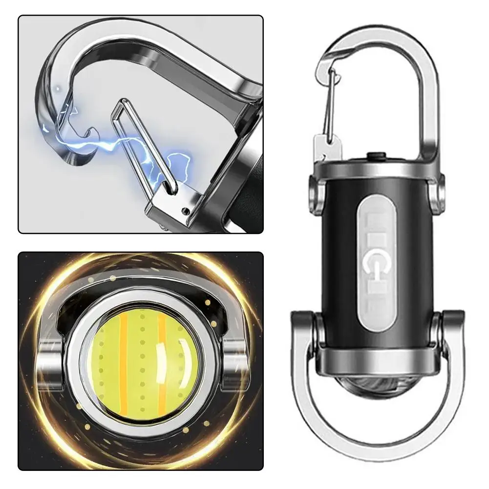

Outdoor Hook Emergency Warning Light for Camping Walking Hiking Mini Keychain Flashlight Rechargeable Pocket COB Working Light