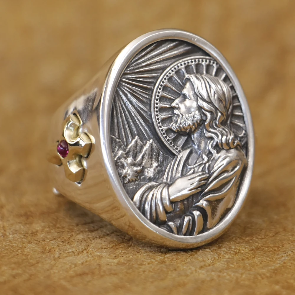 

Кольцо из стерлингового серебра 925 пробы с крестом Иисуса, религиозные христианские украшения TA506, размер США 7 ~ 15