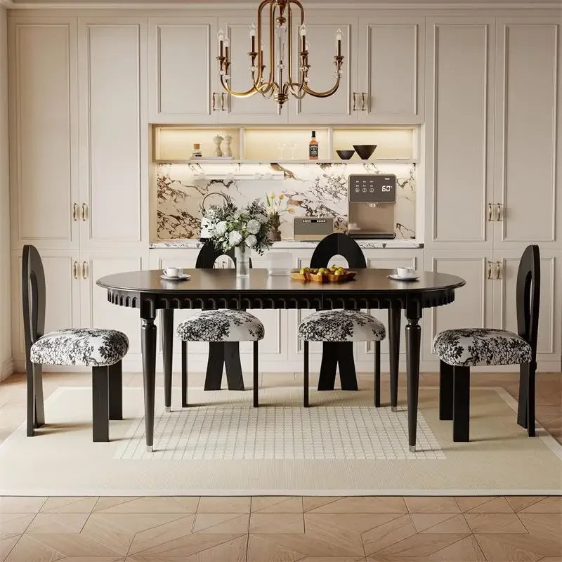 A  Black Wooden Tables Nordic Design Italian Modern Restaurant Kitchen Dining Tables 4 Chairs Center Mesa