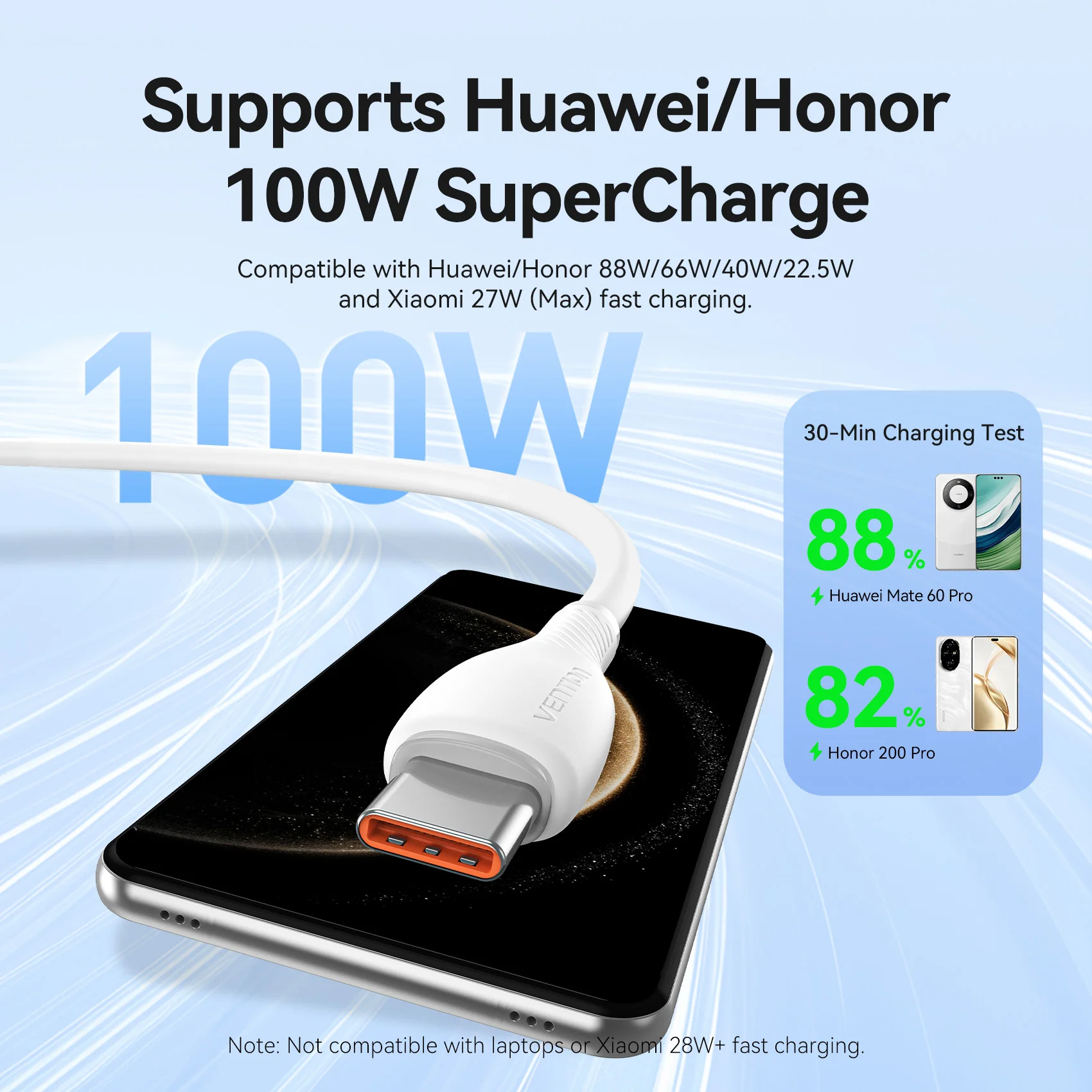 Kabel Vention 100W USB C do szybkiego ładowania, przewód USB A do Type C do Huawei Mate Honor Xiaomi, kabel USB C do ładowania i transmisji danych telefonu komórkowego — zdjęcie produktu 2