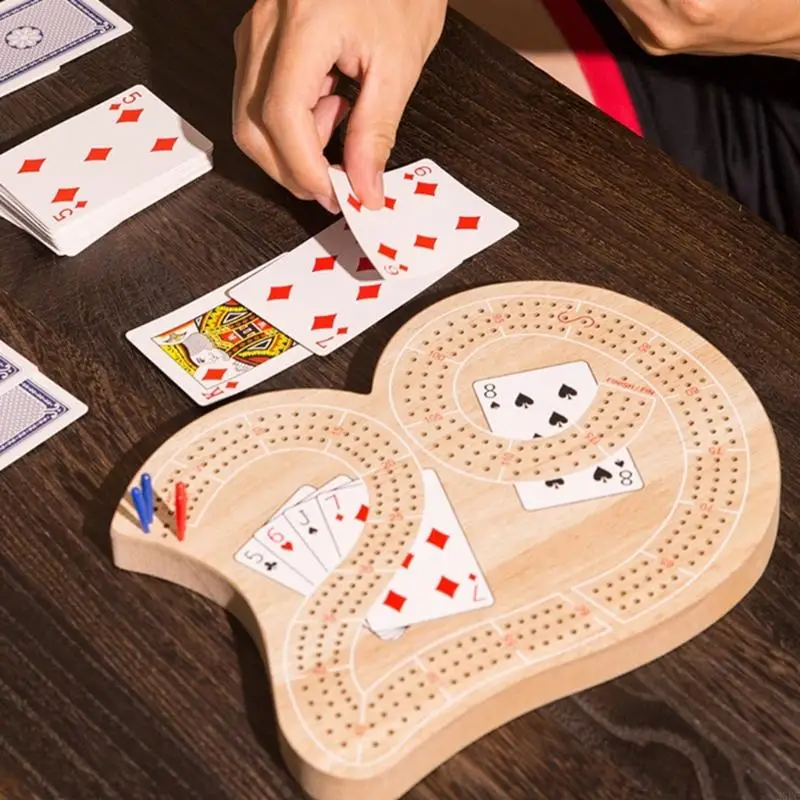 

Strategy Cards Game with Colored Pegs Compact Wooden Cribbage Board Game Encourages Interactively Fun For All Age Groups