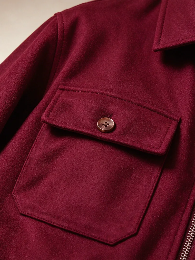 Herrenjacke aus gebürstetem Polyester, Reversjacke mit Knopfleiste/Reißverschluss und Tasche, bequeme, lässige Herbst- und Winterjacke für Büro und Business – Detail 18