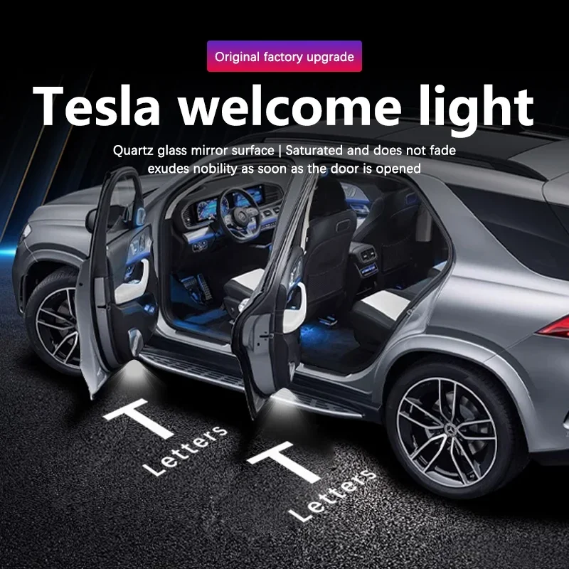 For Tesla Model 3 Model S Model X Model Y LED Logo Projector Puddle Light Ultra-Bright Welcome Light 3D Laser Ghost Shadow Light