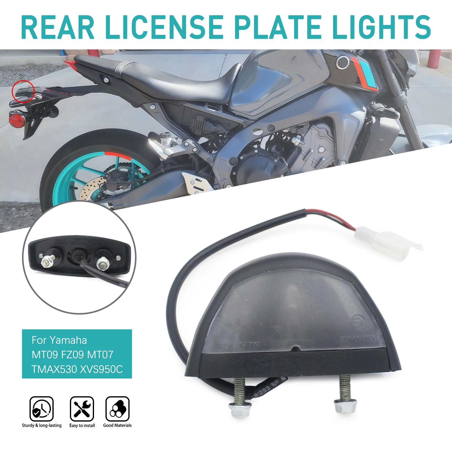 Motorcycle License Plate Light Rear Tail Lamp For Yamaha MT09 FZ09 MT07 TMAX530 XVS950C Accessories