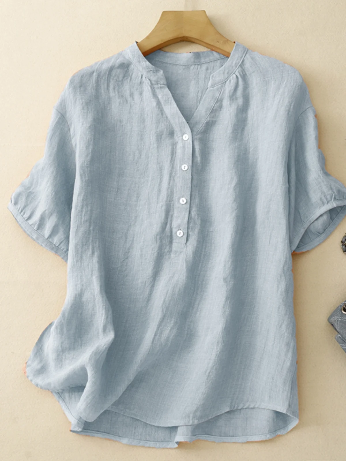 

Loose Fit Cotton Linen irt Women's Artistic Retro ort Sve Pure Color Summer Top Versatile Casual Wear for Women