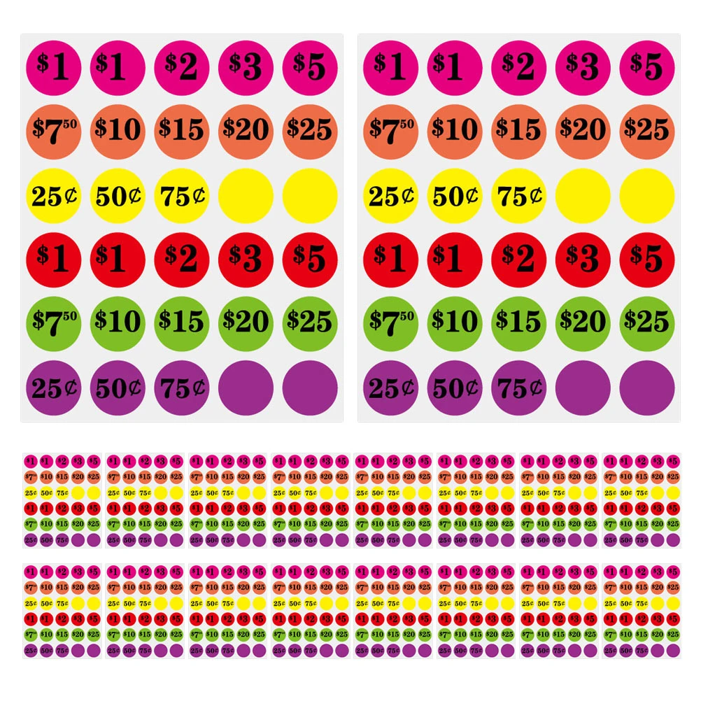 

6pcs Bright Price Stickers Removable Round Self-Adhesive Market Sale Label Tags Retail Store Creative Neon Color Goods Paper