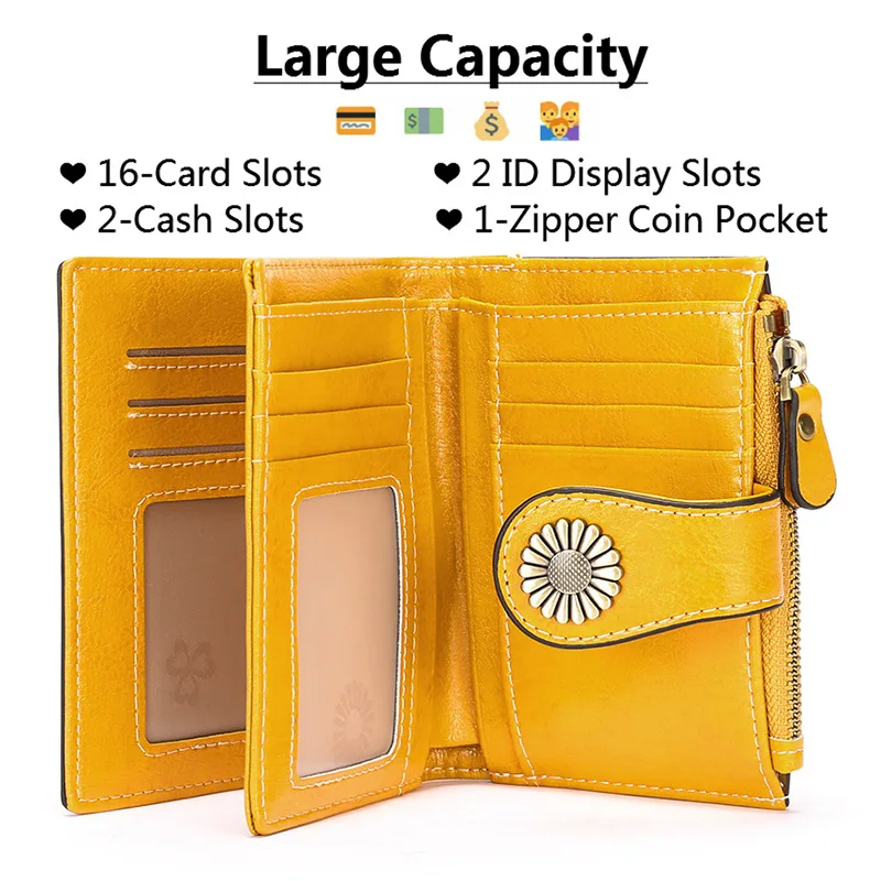 Women's Short Wallet  Genuine Leather Female Purse RFID Coin Pocket Credit Card