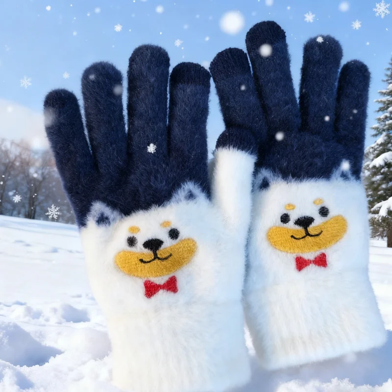 1 paio di guanti caldi a forma di cucciolo in tre colori tra cui scegliere, design invernale di alta qualità e adorabile dei cartoni animati, foderati in pile e ispessiti, compatibili con touchscreen, antiscivolo, fantastici per il calore invernale