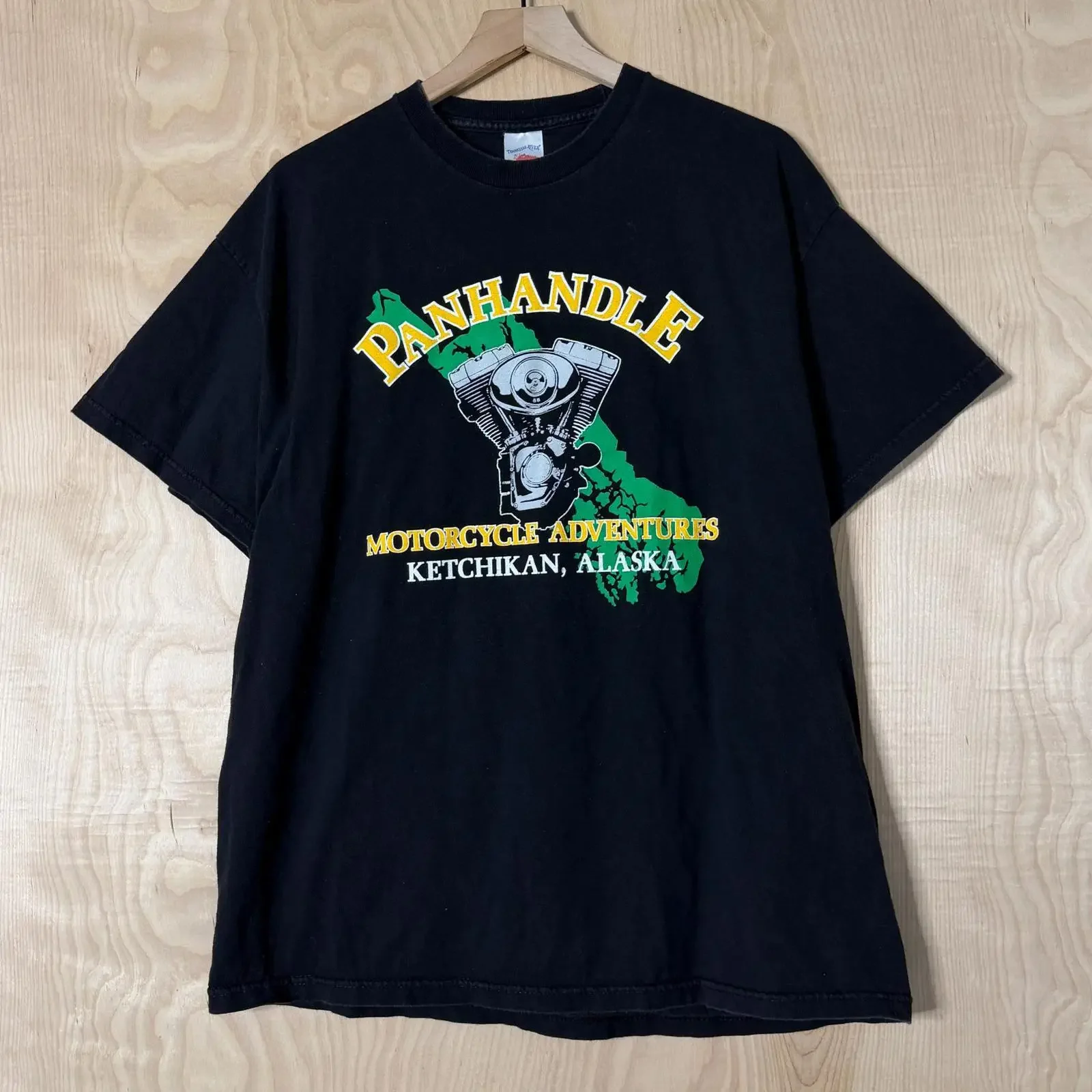 Vintage Y2K Panhandle Motorcycle Adventures Alaska Black Cotton T Shirt size XL vintage Washed graphic homme Unisex Casual