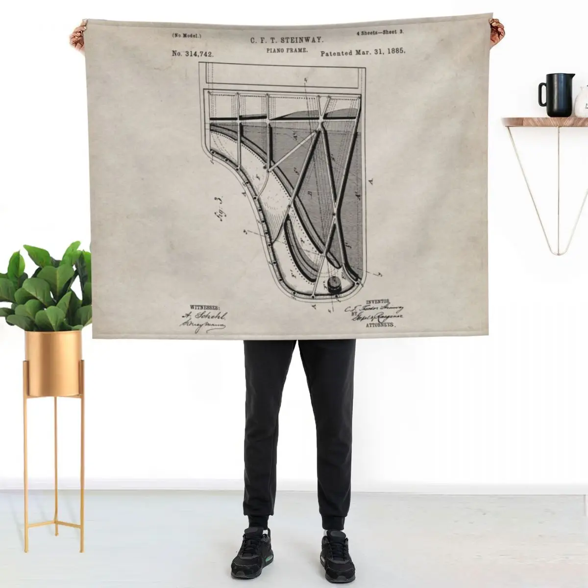 Steinway Piano Patent - Piano Player Art - Antique Throw Blanket decorative Soft Plush Plaid Loose Beach Soft Big Blankets