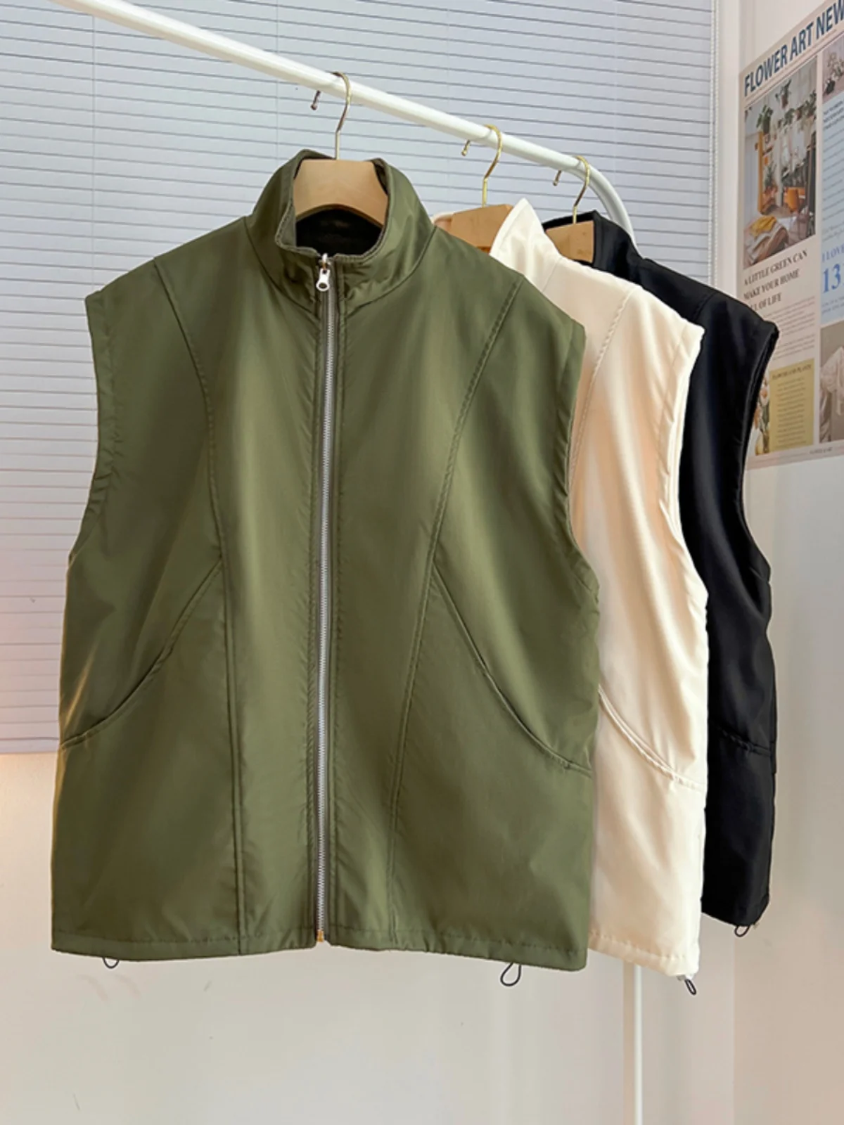 

Loose Fit Men's Double-Sided Wear Fce Vest Stand Collar Jaet Autumn Winter Trendy American Retro Workwear Vest