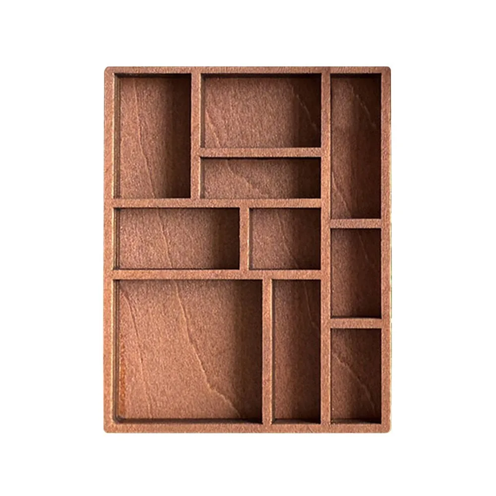 NEW Brown Miniature Trinket Shelf Variety Grids Compartments Mini Jewelry Holder Goods Display Rack Model