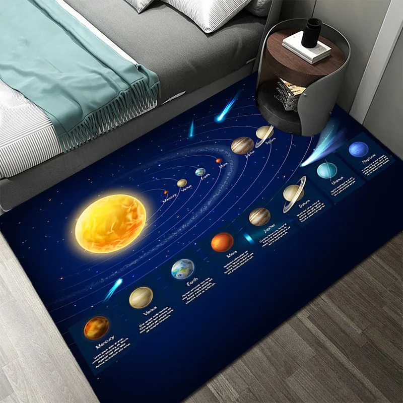 Solar System Rug Planet Galaxy Design for Living Room  Bedroom | Non-Slip Space Floor Mat Home Decoration Rugs Living Room