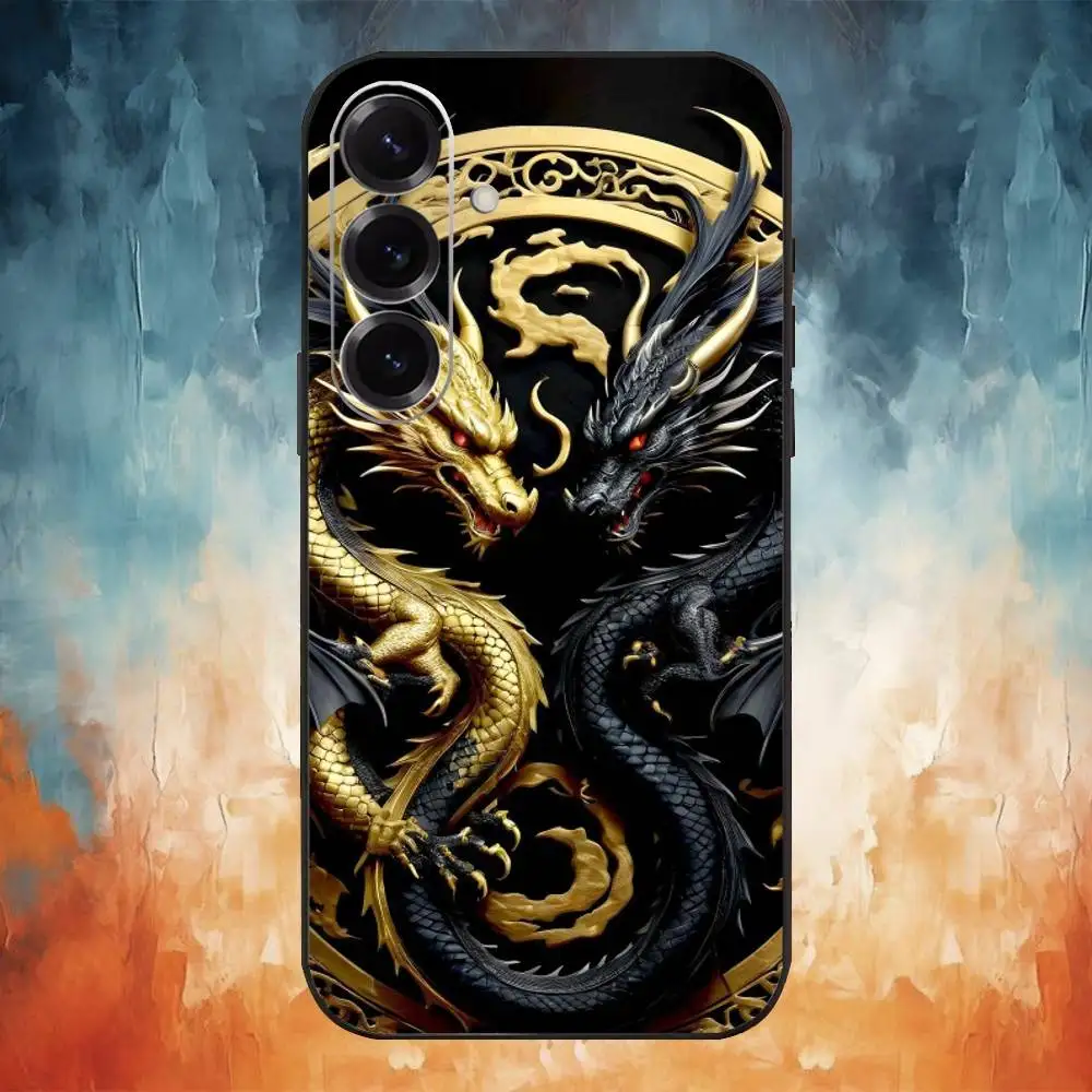 حافظة هاتف فاخرة منقوشة على شكل تنين لهاتف سامسونج جالاكسي A73، A72، A71، A70، A53، A52، A51، غطاء أسود ناعم آخر #6