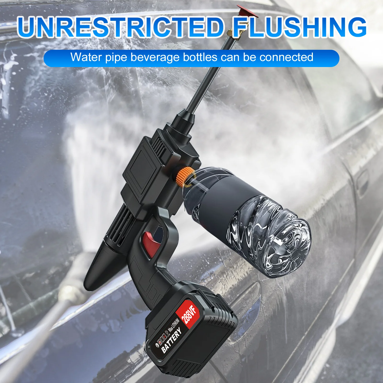 450w Cordless Car Washer Pistola A Spruzzo di Acqua 26Bar 288VF Portatile Ad Alta Pressione 2x1200mah Batteria Per Auto Casa giardino pulizia