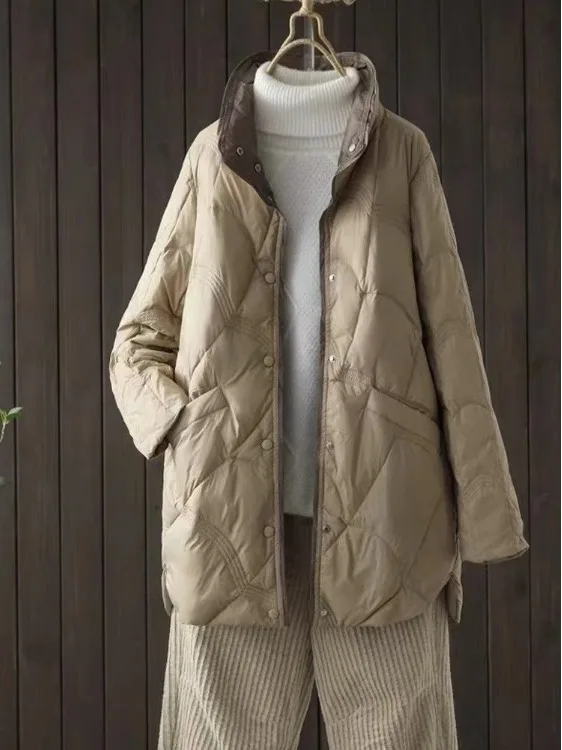 

Женская пуховая куртка свободного кроя с длинным воротником, легкая, модная, больших размеров, удобная, с внутренней хлопковой подкладкой, зимняя