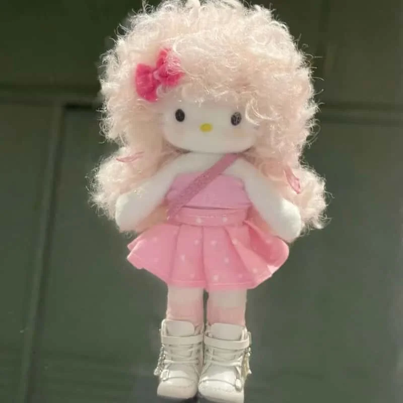 Sanrios Hellokittys Sweet Cool Afro Long Legs Plush Pendant Cartoon Cute Plushie Doll Bag Decoration Backpack Key Chain Pendants