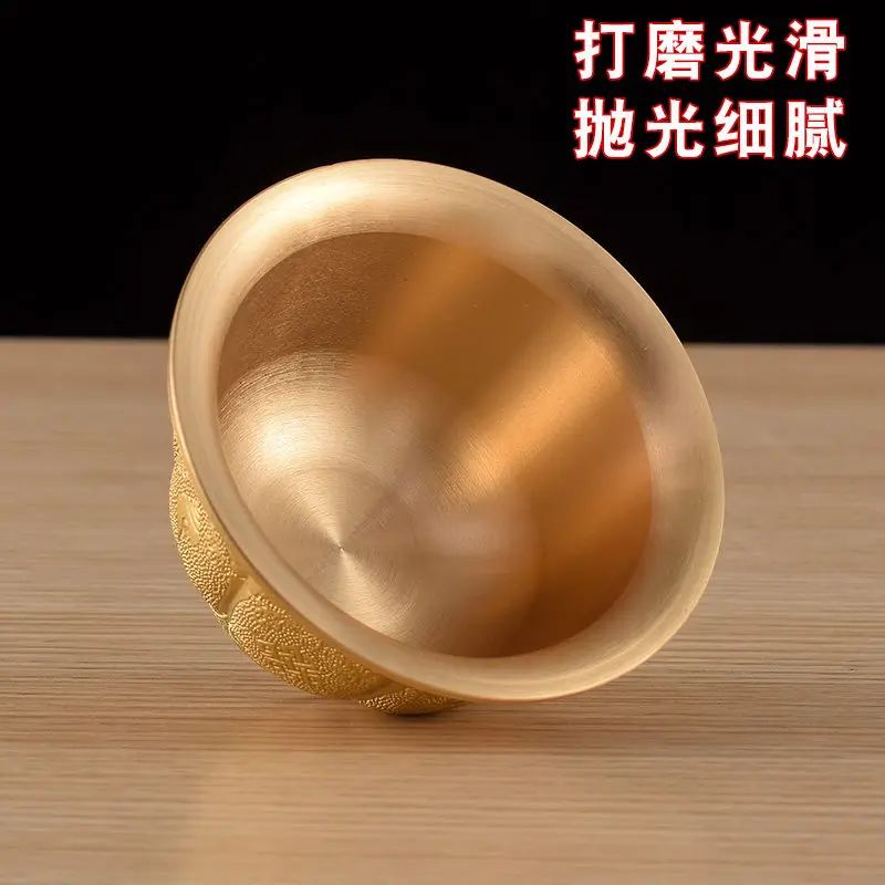 Pure Copper Carved Eight Auspicious Water Cup Tantric Seven Offering Tibetan Bowl Household Buddha Worship Holy Grail Decoration