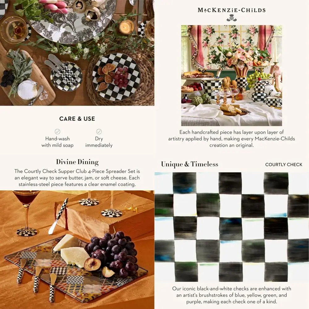 

Charcuterie Stainless Steel Spreaders, Set of 4, Black & White Checkered Pattern