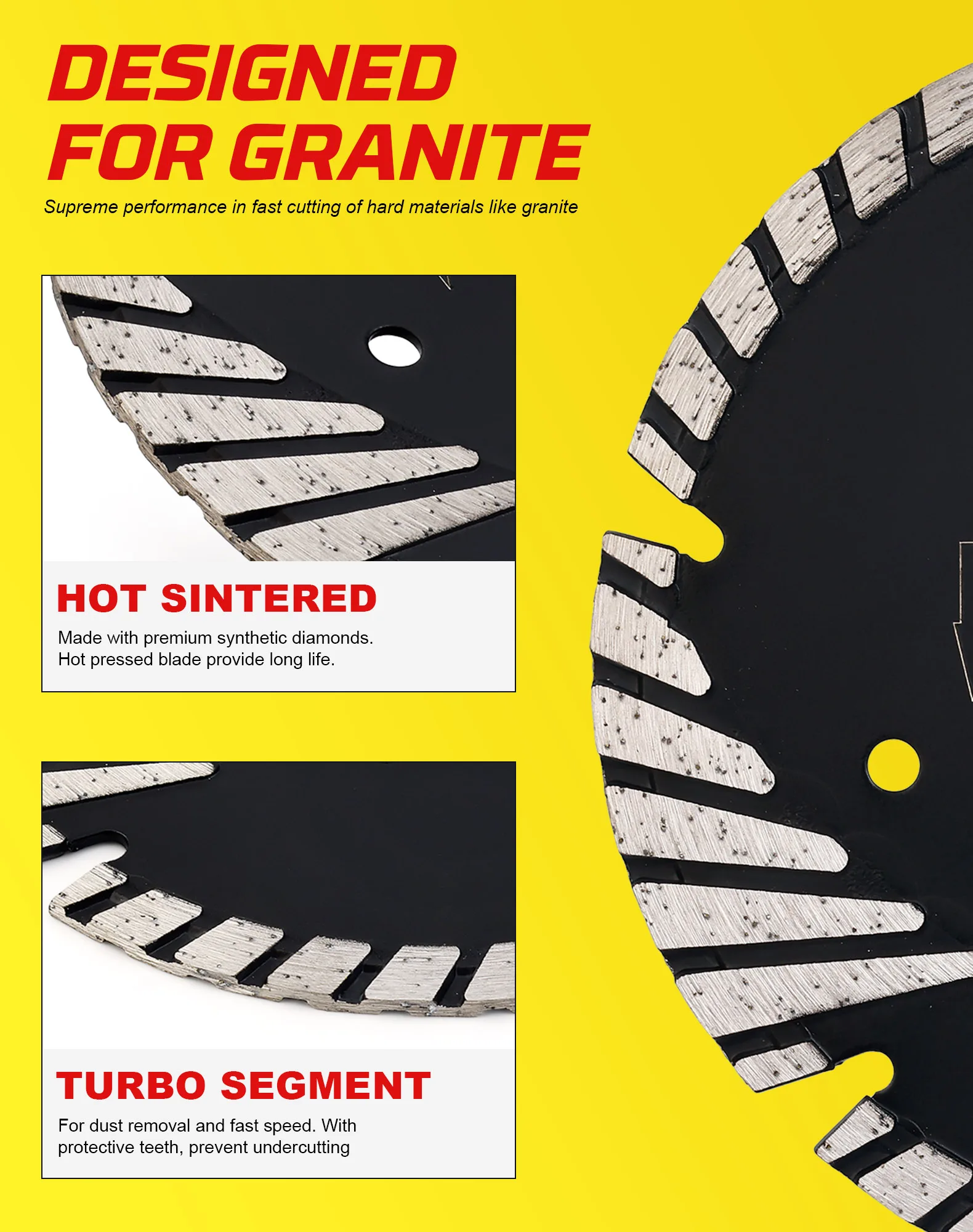 Disco da taglio diamantato da 6"/150 mm per granito, lama turbo in granito Lama diamantata per pavimentazioni di marmo granito Taglio a secco in calcestruzzo