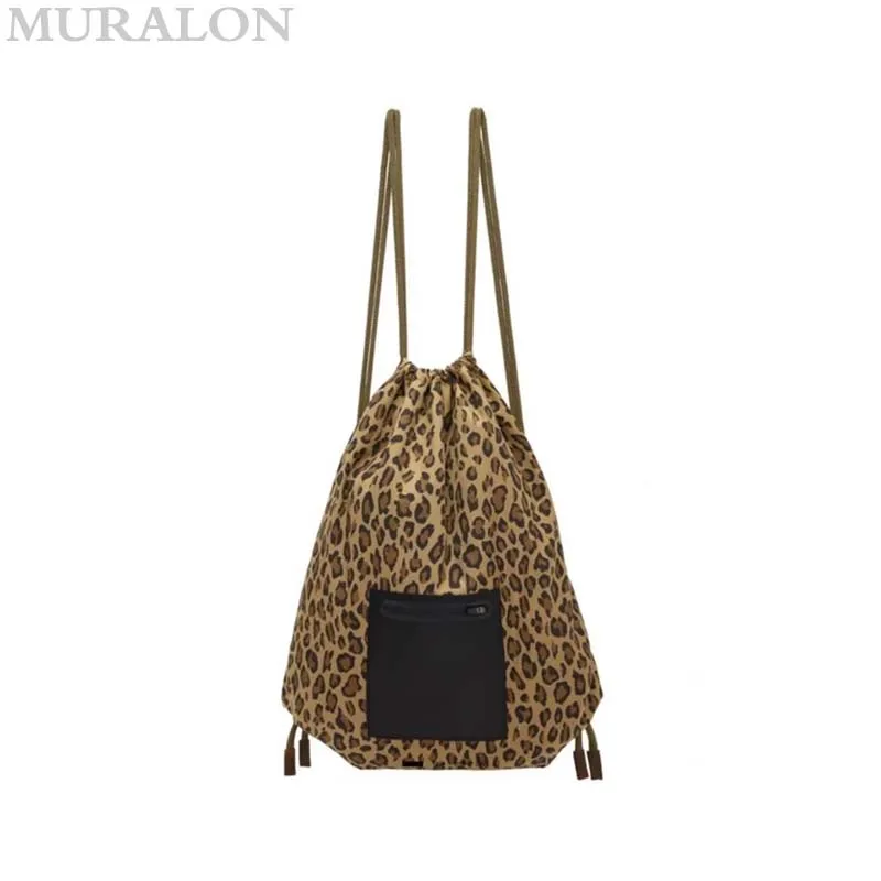 2025 New Leopard Simple Drawstring Backpack Fashion Lightweight College Style Double Strap Bag