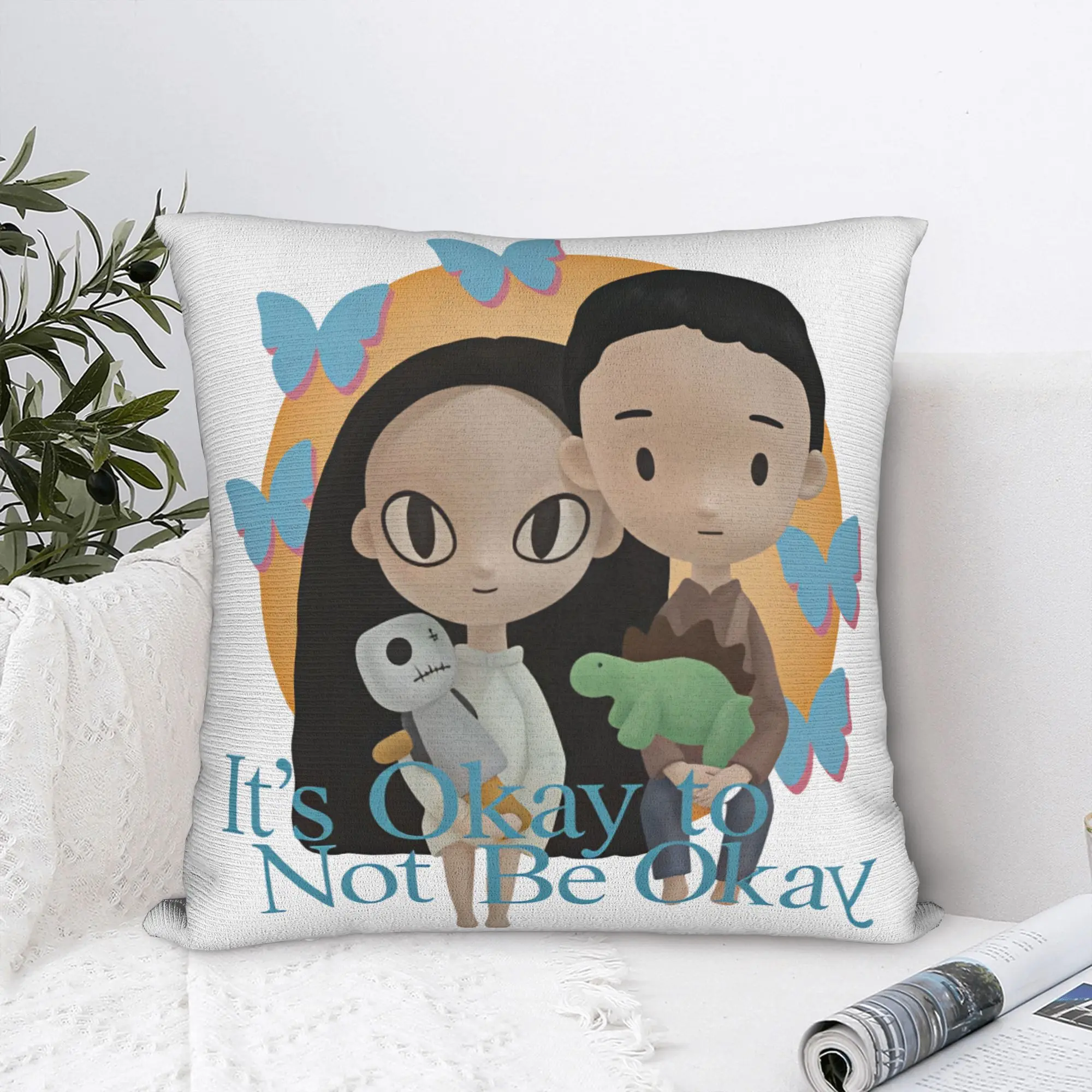 It’s Okay to Not be Okay Cartoon Pillow Case  Comfy Pillow Cover For Living Room Bed Chair Retro Trendy Cushion Cover