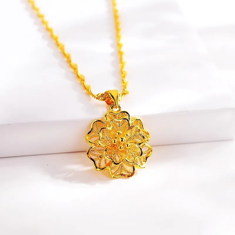 AU999 gold necklace palace style plum blossom pendant 24K pure gold cheongsam necklace light luxury temperament necklace jewelry