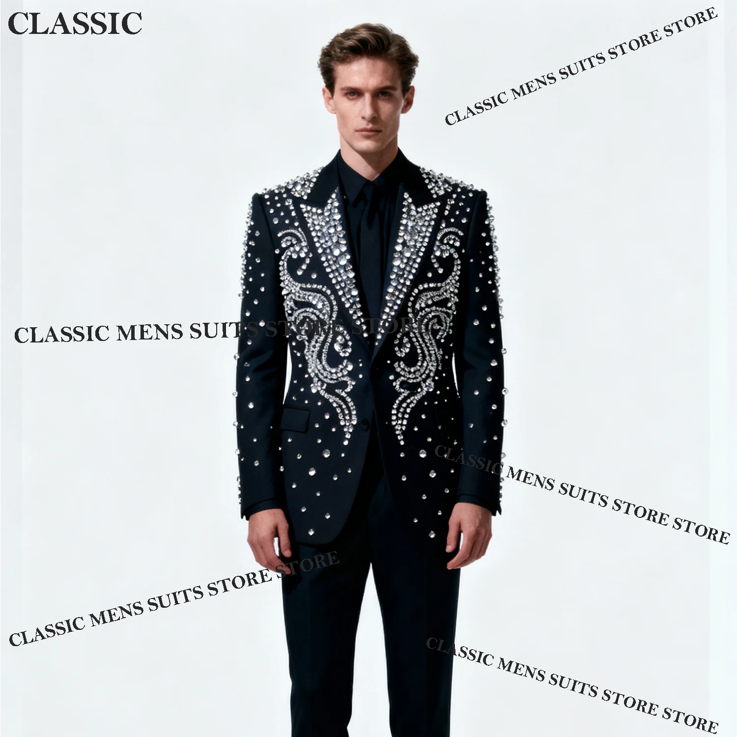 

Изысканный дизайн, драгоценные камни, кристаллы и бриллианты, мужские костюмы, комплект из 2 предметов, мужские пиджаки для жениха, тонкие смокинги для свадебной вечеринки, Ropa hombre