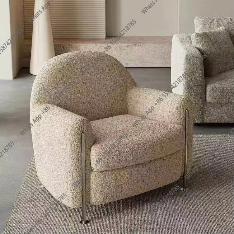 French Lounge Chair Designer Lamb Fleece Single Sofa Back Chair Living Room Balcony Bedroom X