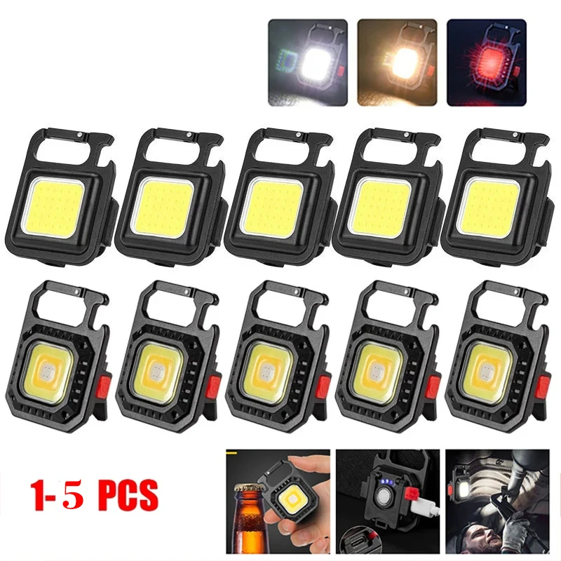 Multifunctional Mini LED Work Light Keychain Magnetic Strong Light Flashlight USB Rechargeable Outdoor Waterproof Lantern