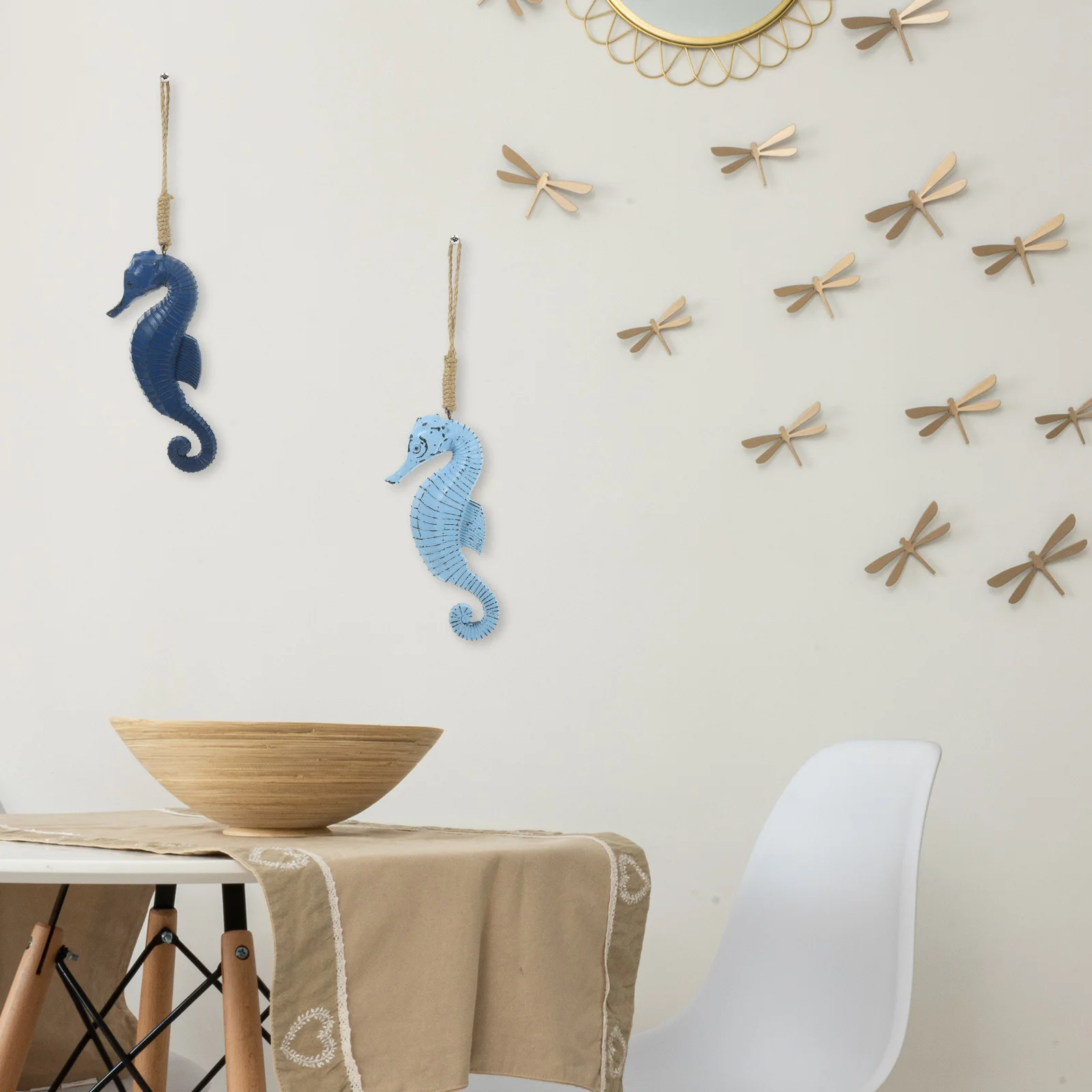 

Wooden Seahorse Decor Mediterranean Style Wall Pendant Nautical Hanging Ornament Beach Wall Art Decoration