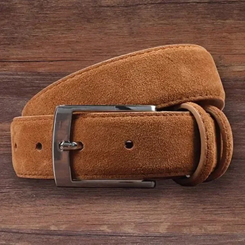 Cintura in pelle scamosciata alla moda 2026, in vera pelle bovina, per uomo e donna, con cinturino in tessuto Oxford, fibbia a spillo di lusso, cinture blu