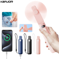 Portable Handheld Fan Mini Cute Foldable Fan USB Rechargeable Hand Held Pocket Small Fan with 2000mAh Power Bank and LED Display