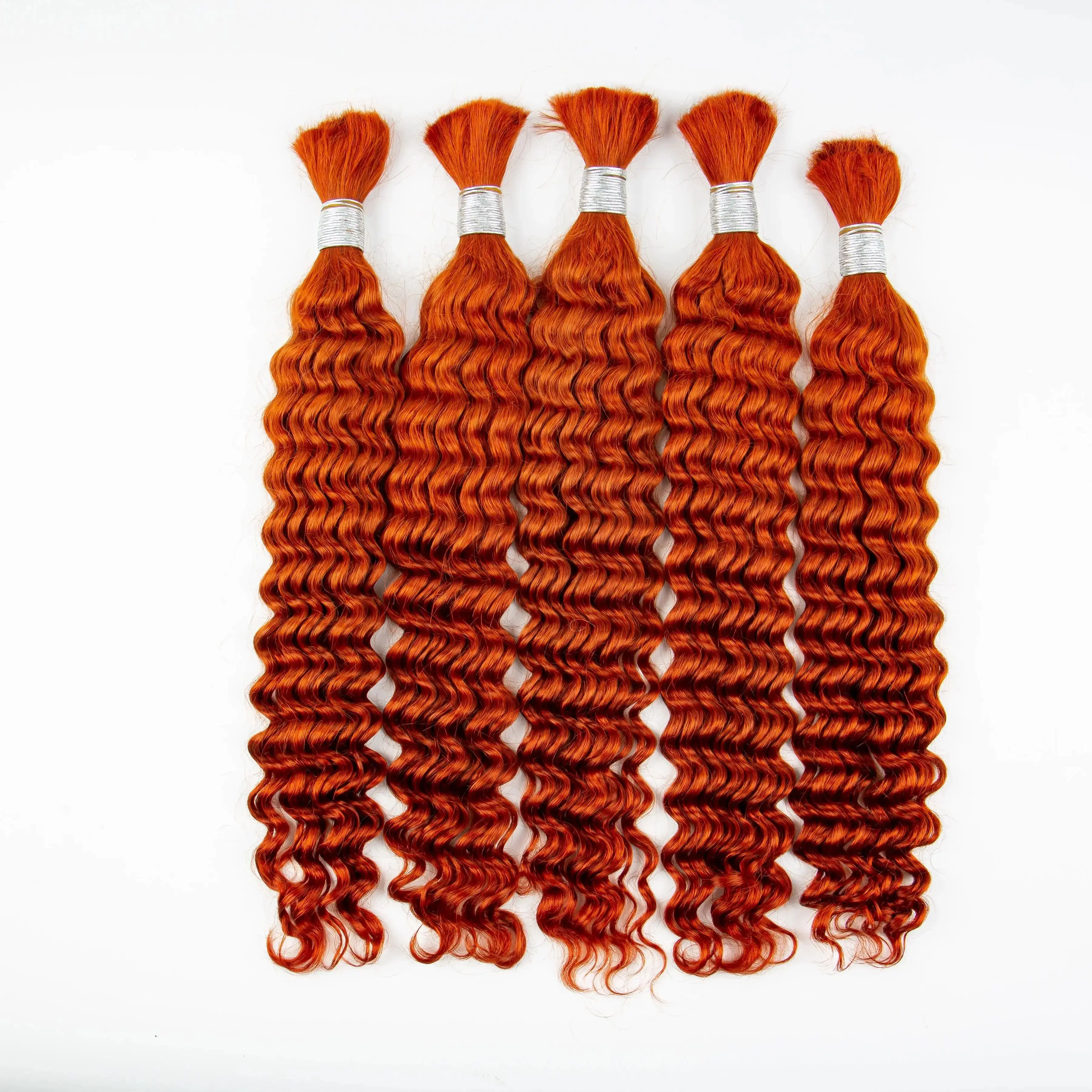 Mechones de cabello humano virgen sin procesar para trenzas bohemias, cabello humano ondulado profundo, naranja jengibre, 350 #, 100%