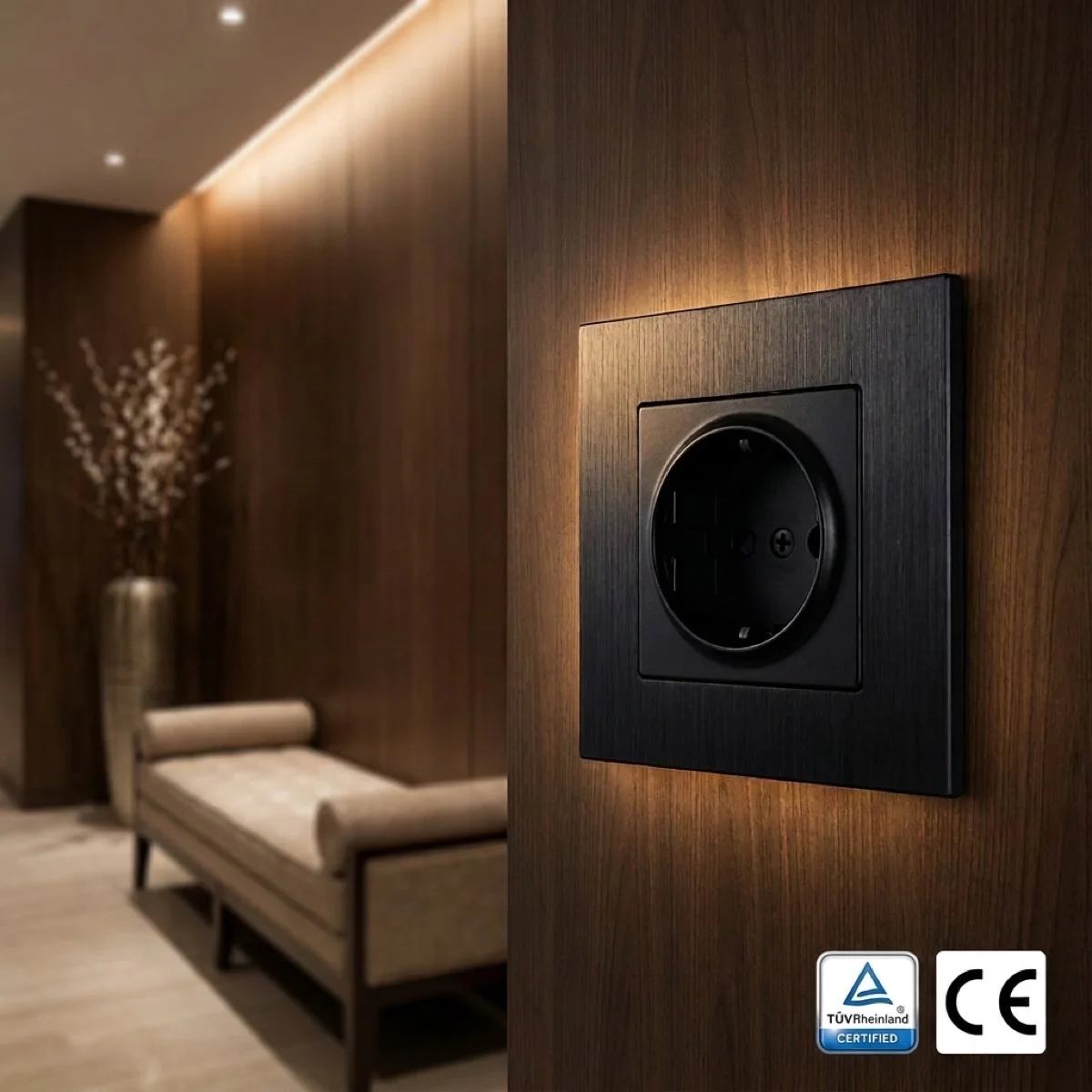 

European Standard Socket and Switch with Brushed Aluminum Panel Electrical Power Outlet Socket Use for Home Hotel Office