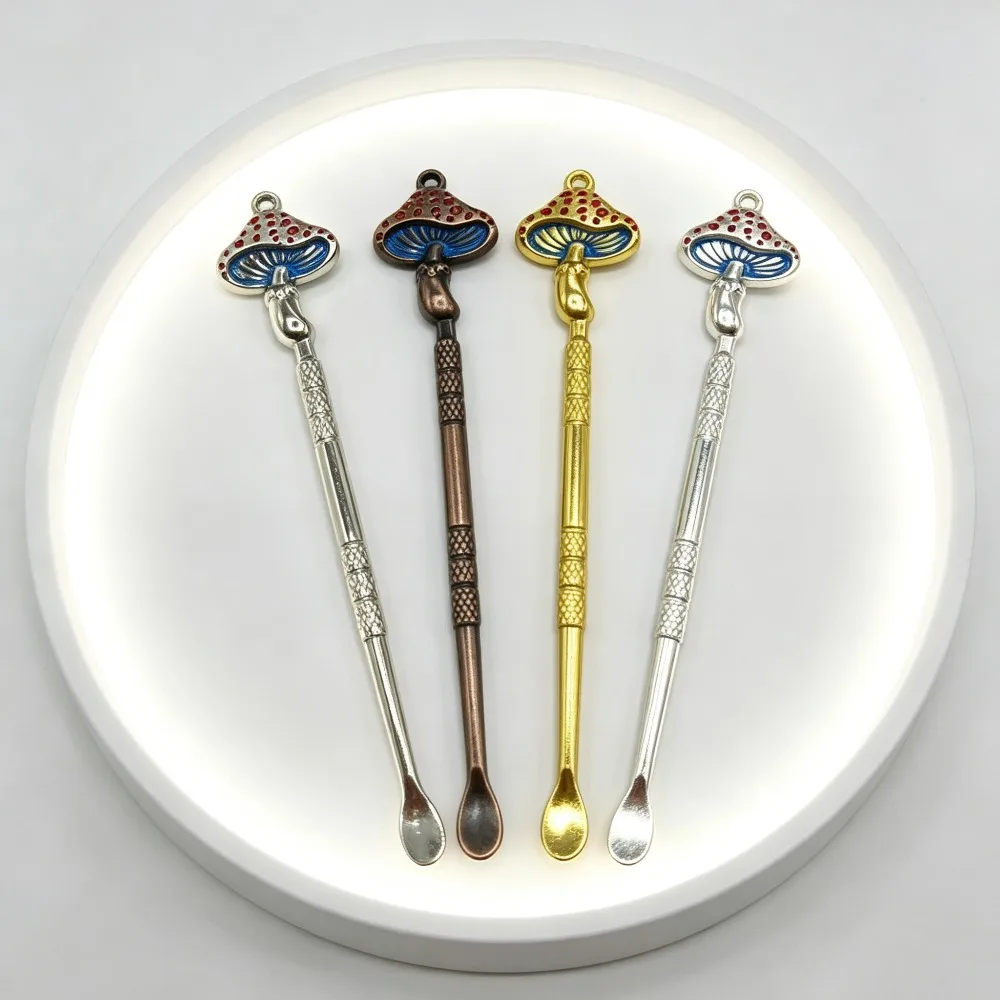 Mushroom Shaped Mini Metal Scoop Snuff Bottle Matching Wax Dabber Oil Spoon Portable Smoking Accessory view 5