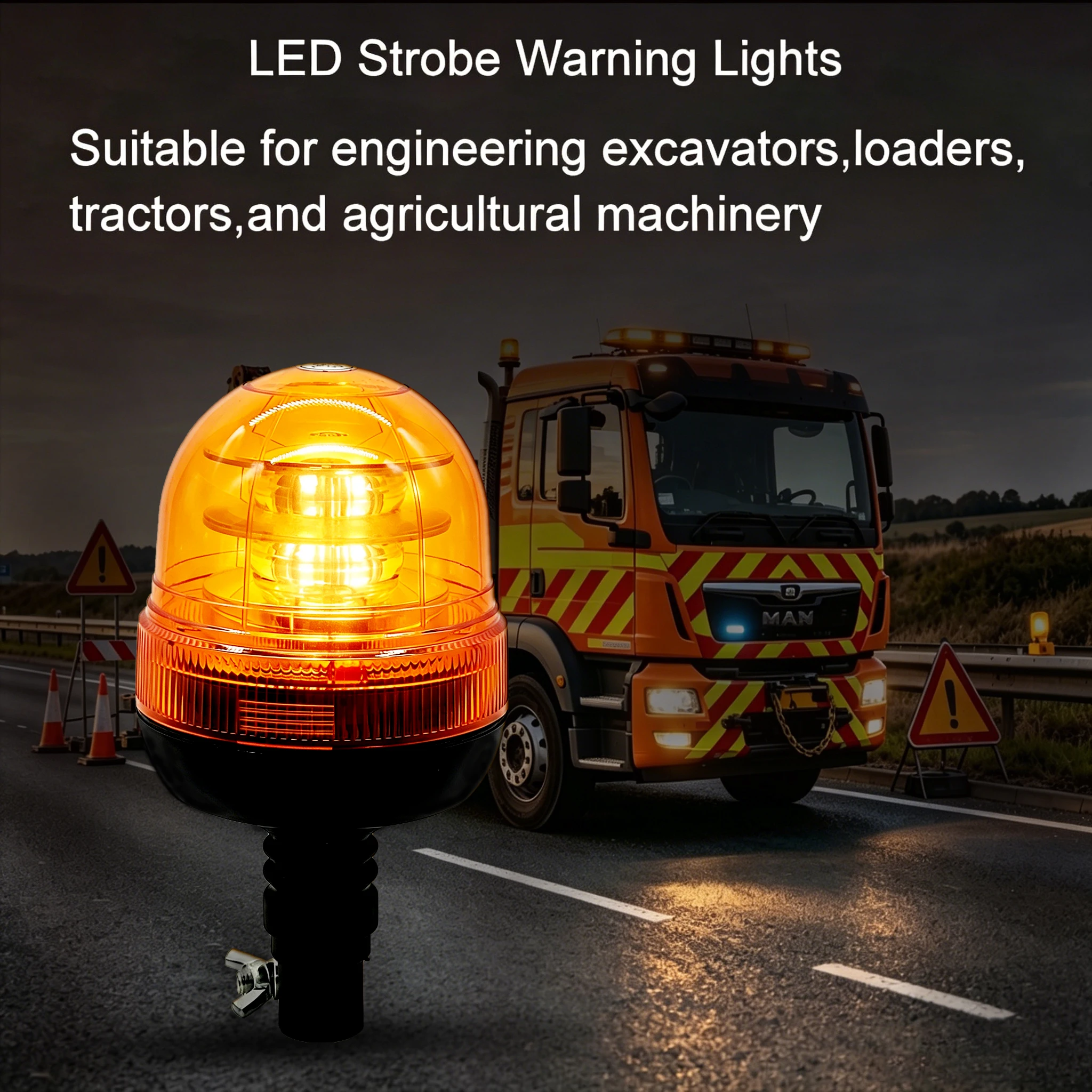 12V Amber LED Strobe Beacon Warning Light Flexible Pin Mount Rotating Flashing Safety Lamp for Trucks Forklifts