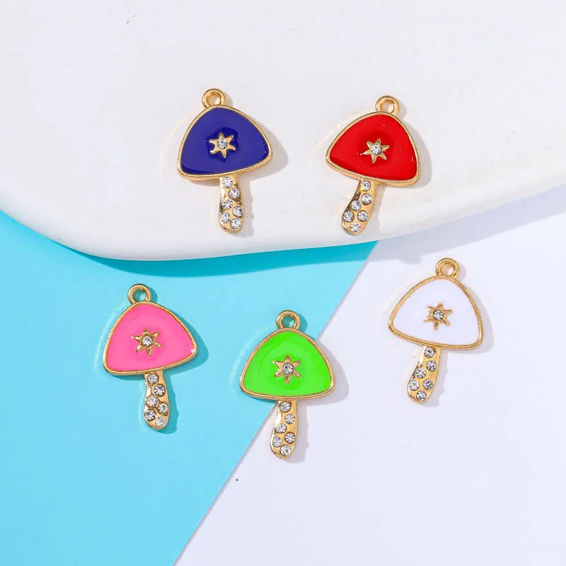 

20pcs 13*20mm Colorful Alloy Enamel Zircon Mushroom Charm Pendant Earring Necklace Bracelet Making Accessories DIY Party Jewelry