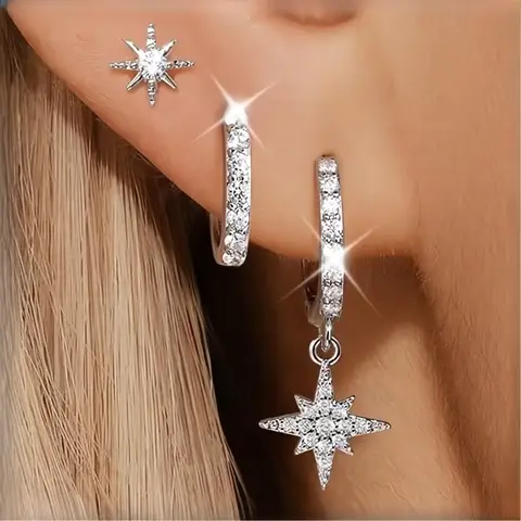3Pcs Vintage Stainless Steel Zircon Drop Earrings For Women Fashion Simple Crystal Zirconia Hoop Earring Unisex Rock Jewelry