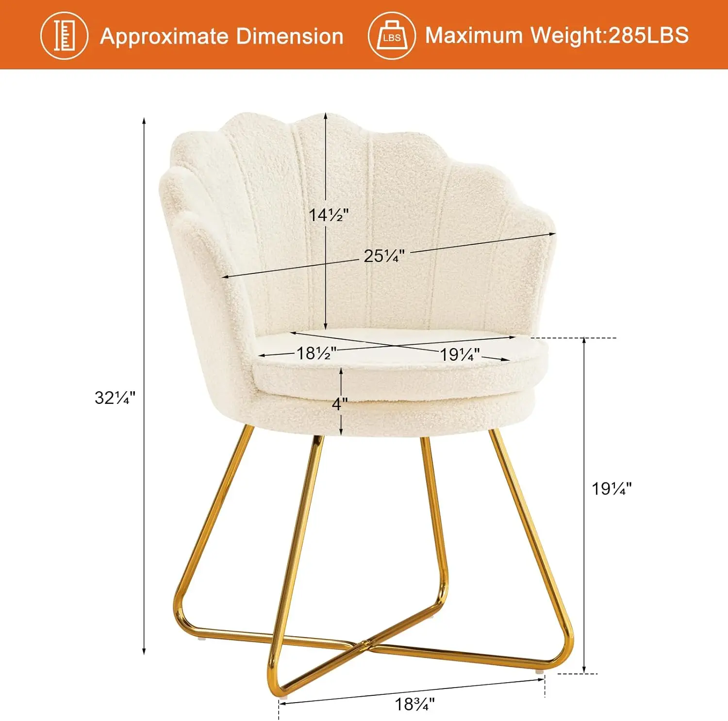 Furniliving Vanity Chair With Back, Upholstered Accent Chair For Living Room, Makeup Chair For Bedroom Sherpa Armchairs Home