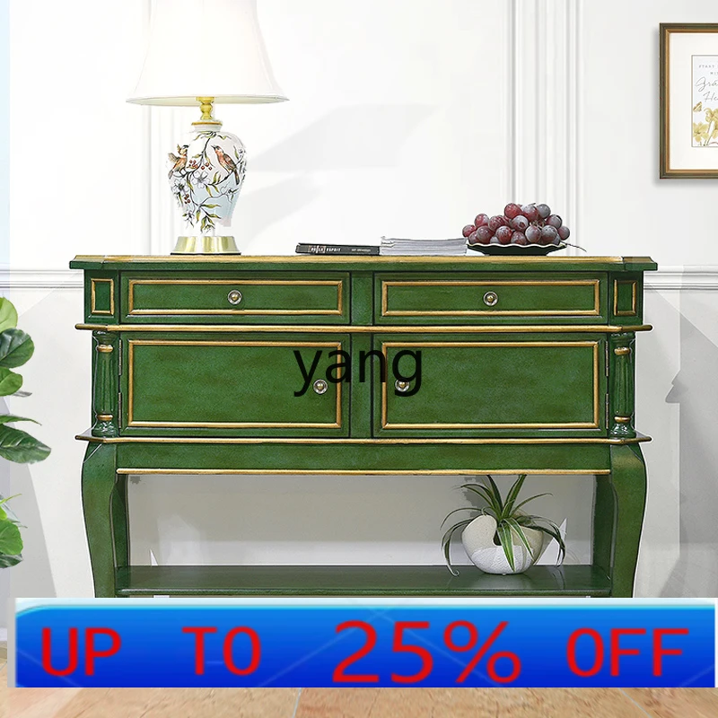 

LMM American rural entrance cabinet foyer entry light luxury decoration solid wood antique and old