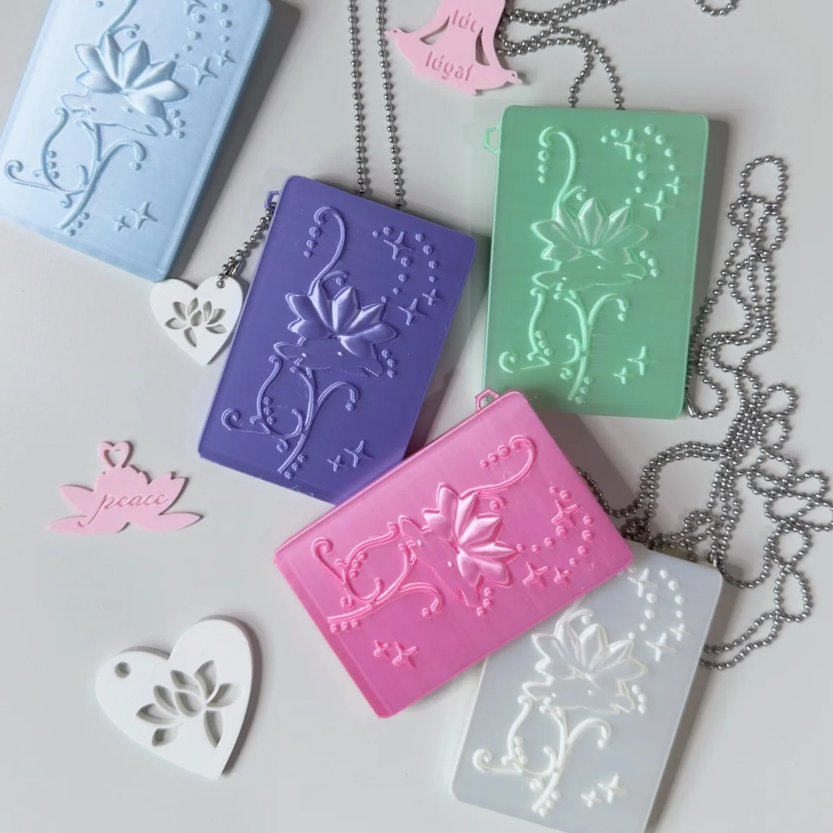 Y2K Coquette Lotus Embossed Card Holder Necklace 3D Printed ID Card Lanyard Pastel Floral Pendant Keychain Aesthetic Decoration