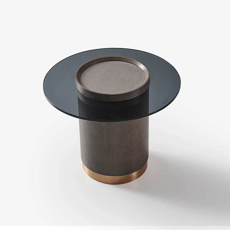 

Round stone plate glass coffee table light luxury minimalist tea table living room home creative trending coffee table
