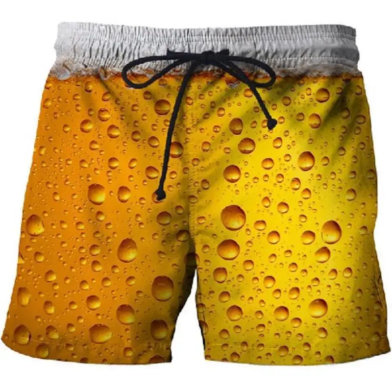 Pantalones cortos con estampado de cerveza, pantalones cortos informales para hombre, pantalones cortos de playa con estampado 3D, bañadores de Surf para verano, traje de baño para vacaciones hawaianas, pantalones cortos de hielo