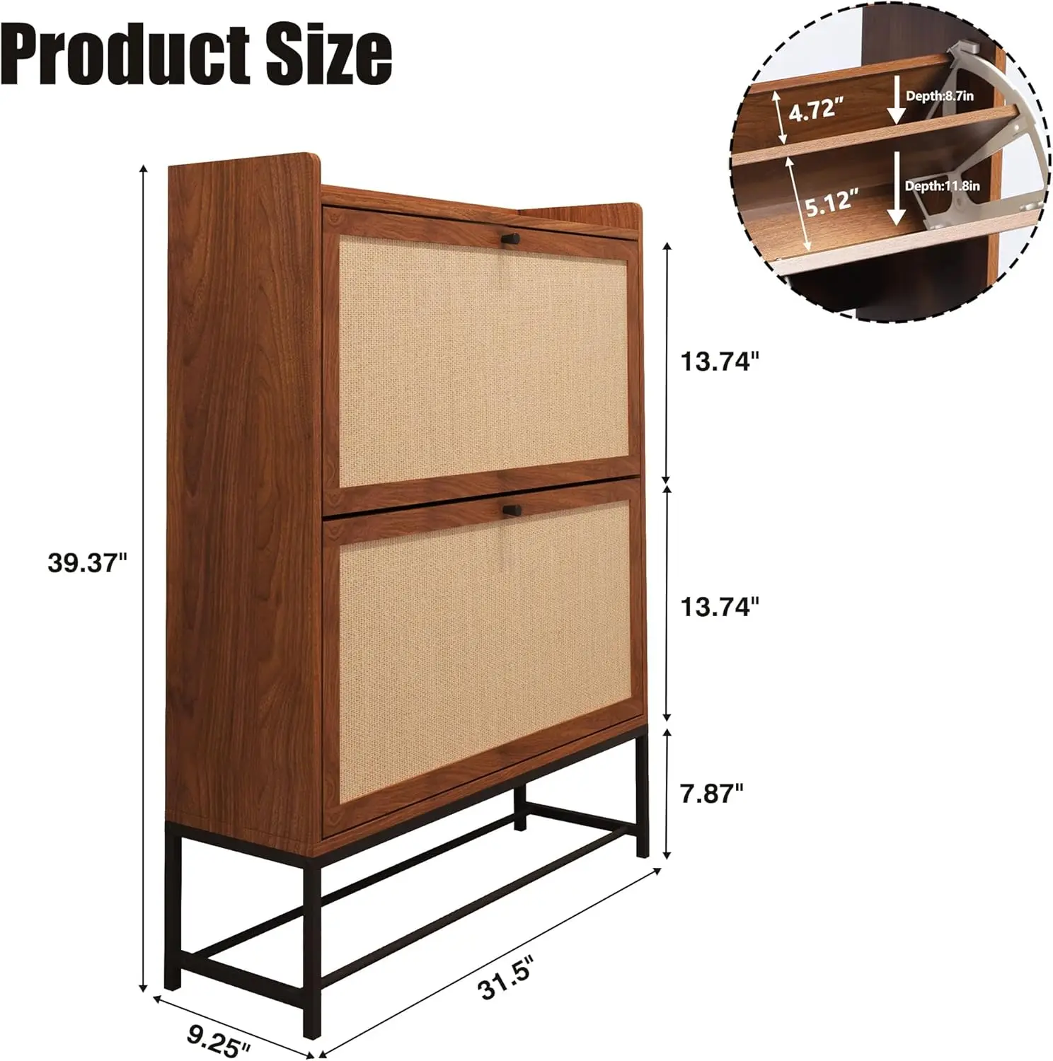 Shoe Cabinet Freestanding Tipping Bucket Shoe Rack Organizer with 2 Flip Drawers, Modern Entryway Narrow Shoe Rack for Entryway