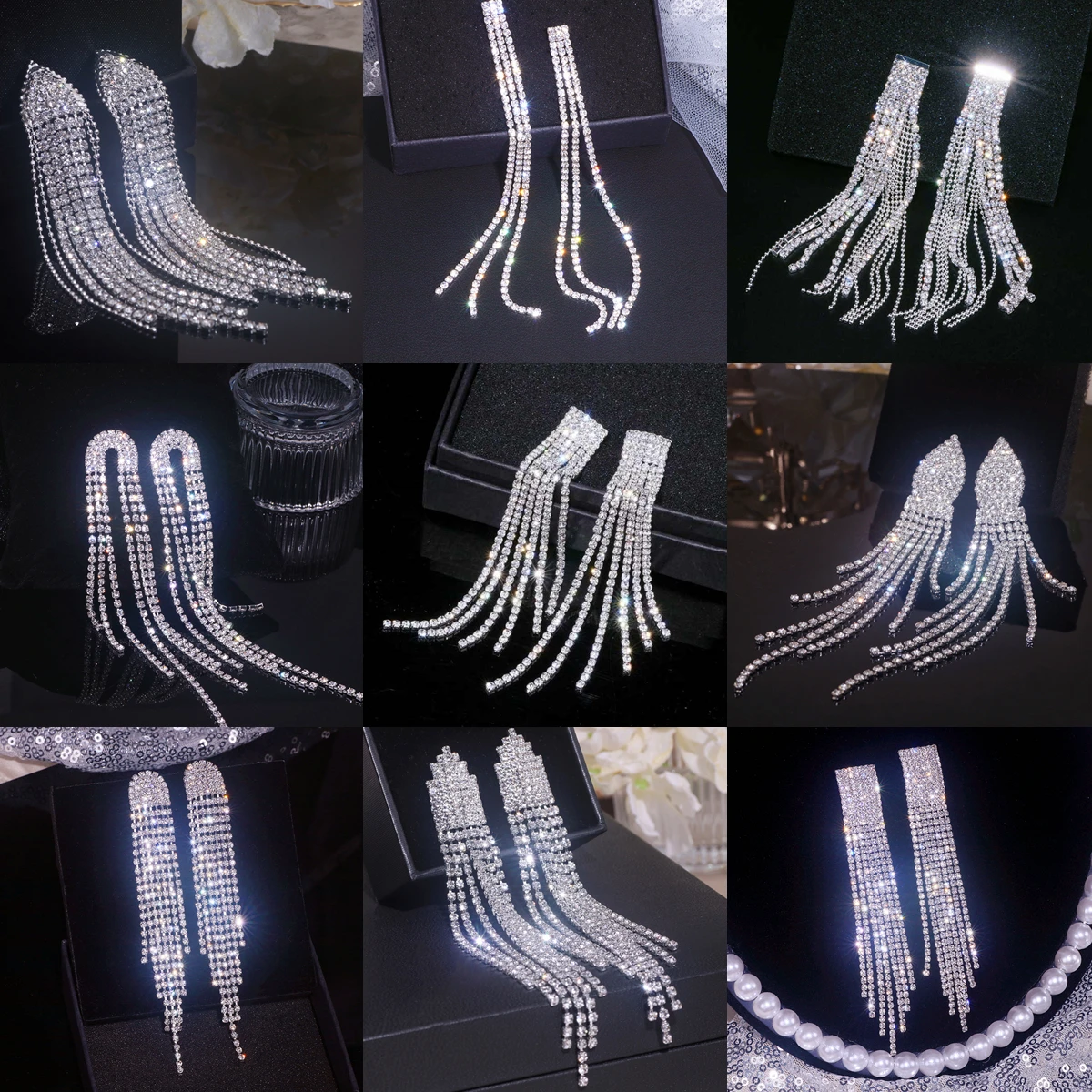 Luxury Full Rhinestone Crystal Long Tassel Earrings for Women Bridal Wedding Drop Dangling Earrings Evening Party Jewelry Gifts