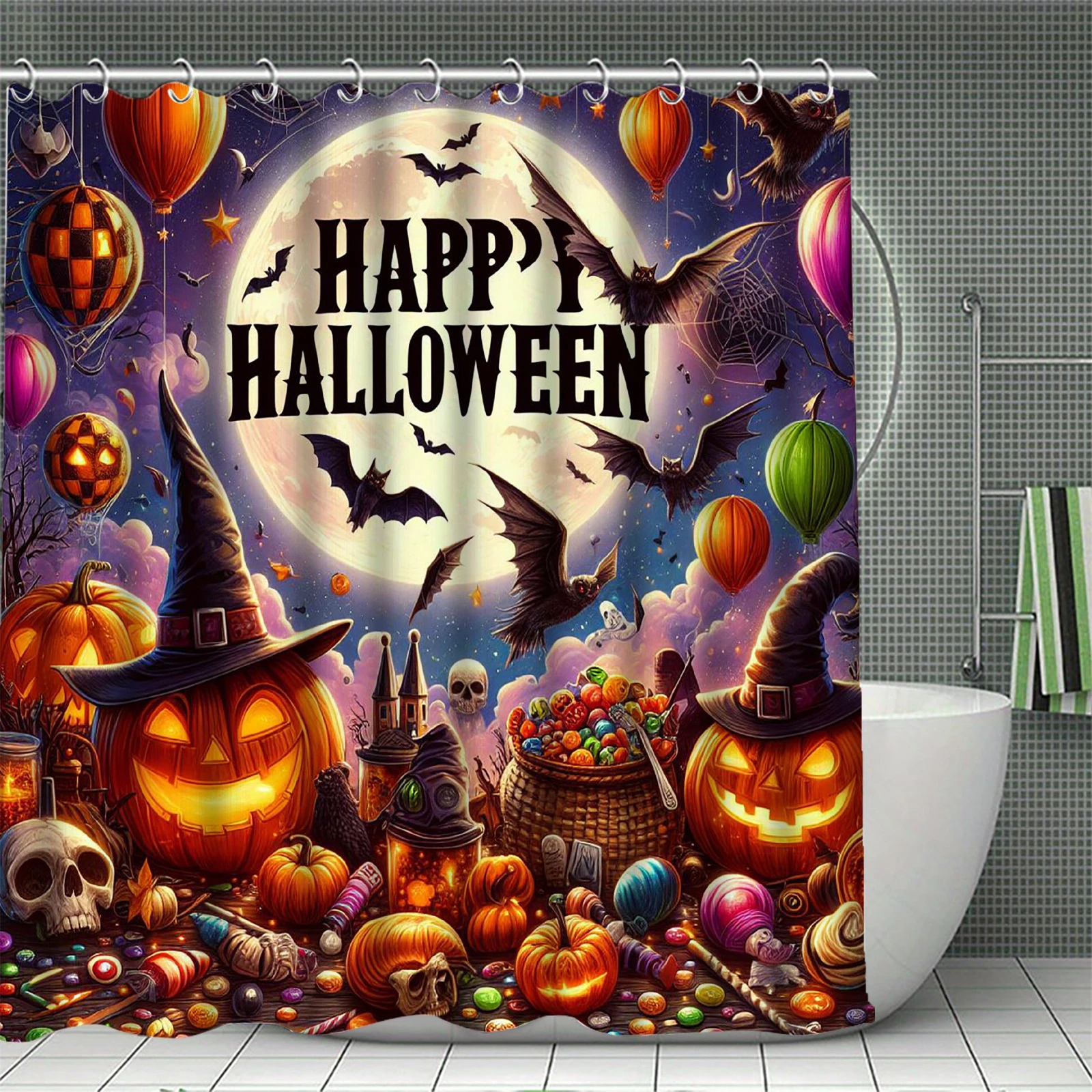 

Набор занавесок для душа «Счастливый Хэллоуин» с 3D принтом, водонепроницаемая полиэфирная ткань, занавеска для ванной, домашняя ванная комната, декор на Хэллоуин с 12 крючками