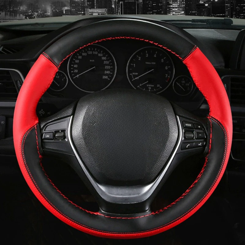 DIY Car Braid On steering wheel cover Soft Fiber Leather braid on the steering-wheel of Car Protector Stitching color